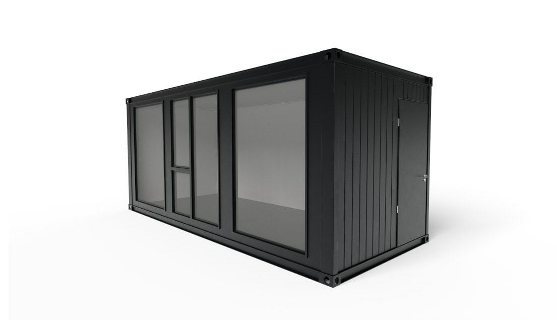 Lej eller køb 20-fods kontorcontainer med glasfacade